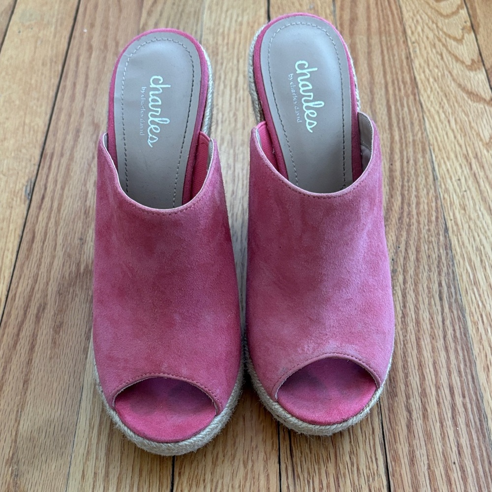 Charles DavidFuchsia Suede Open-Toe Mules 7.5